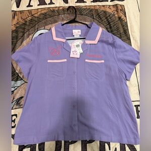 Kuromi and My Melody Purple Button-Up Top with Pink Trim
